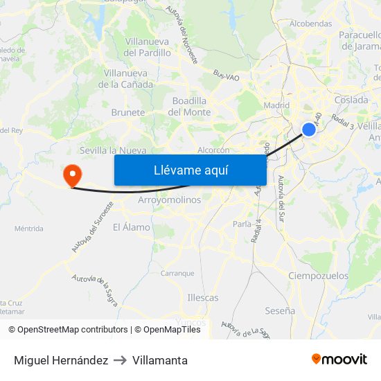 Miguel Hernández to Villamanta map