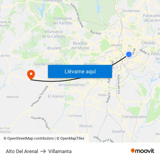 Alto Del Arenal to Villamanta map