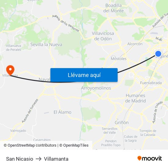 San Nicasio to Villamanta map