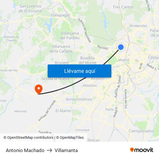 Antonio Machado to Villamanta map