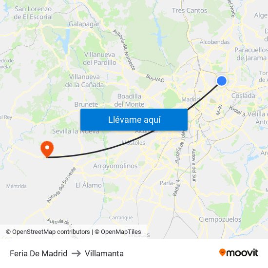 Feria De Madrid to Villamanta map
