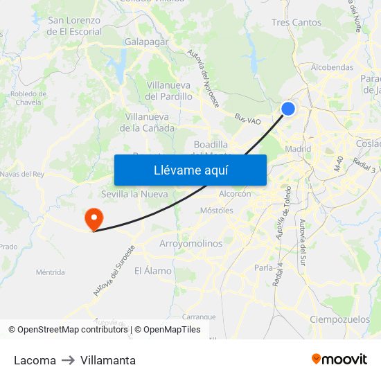 Lacoma to Villamanta map
