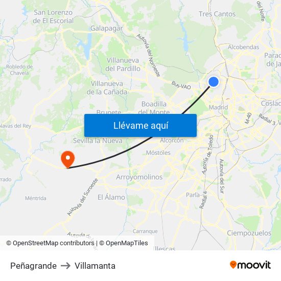 Peñagrande to Villamanta map