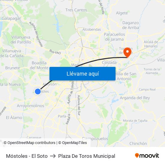 Móstoles - El Soto to Plaza De Toros Municipal map