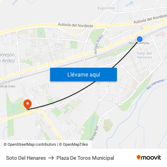 Soto Del Henares to Plaza De Toros Municipal map