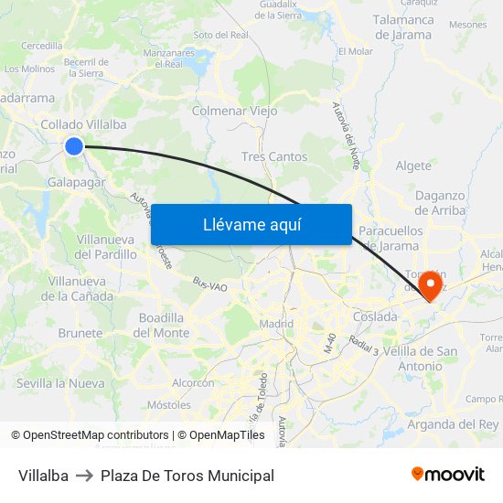 Villalba to Plaza De Toros Municipal map