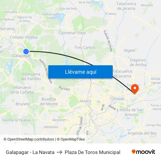 Galapagar - La Navata to Plaza De Toros Municipal map