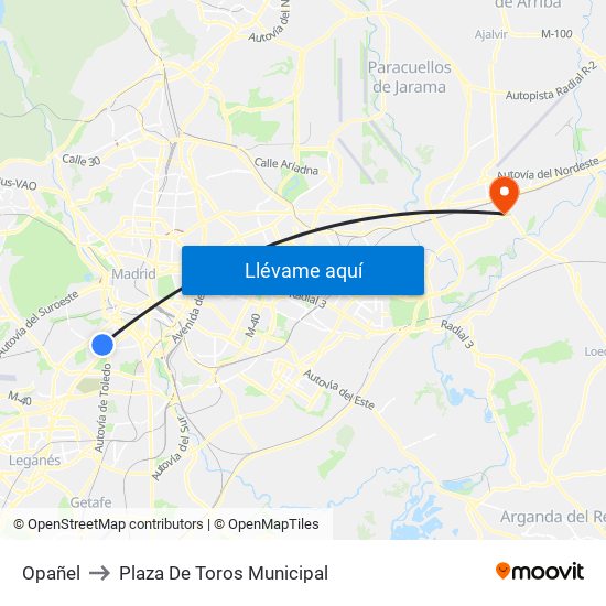 Opañel to Plaza De Toros Municipal map