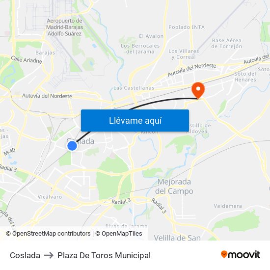 Coslada to Plaza De Toros Municipal map