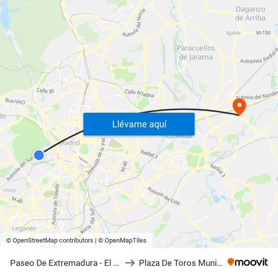 Paseo De Extremadura - El Greco to Plaza De Toros Municipal map