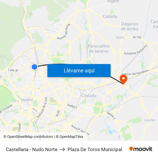 Castellana - Nudo Norte to Plaza De Toros Municipal map