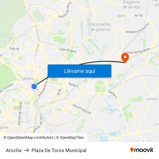 Atocha to Plaza De Toros Municipal map