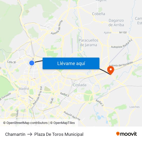 Chamartín to Plaza De Toros Municipal map