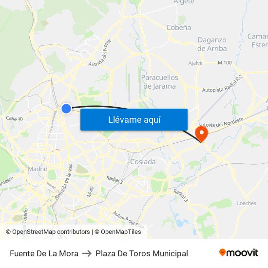 Fuente De La Mora to Plaza De Toros Municipal map