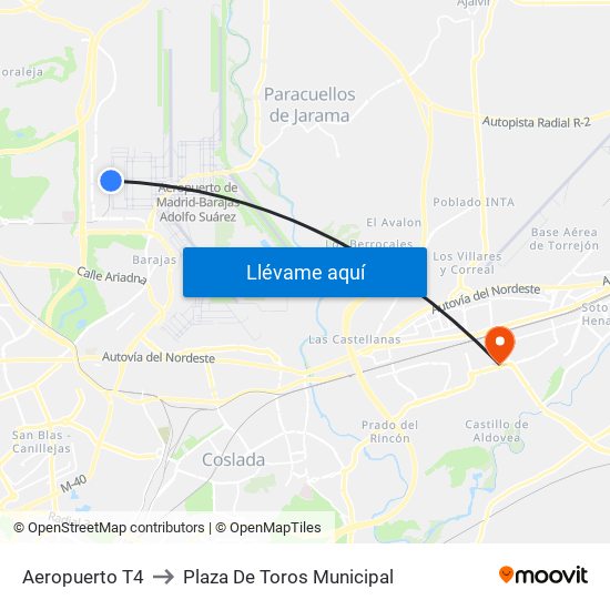Aeropuerto T4 to Plaza De Toros Municipal map