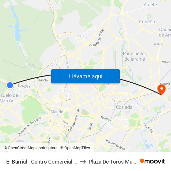 El Barrial - Centro Comercial Pozuelo to Plaza De Toros Municipal map