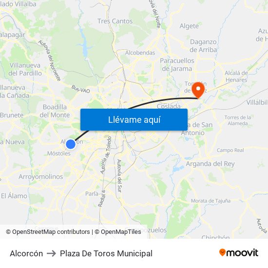 Alcorcón to Plaza De Toros Municipal map