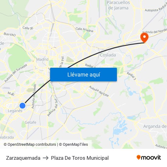 Zarzaquemada to Plaza De Toros Municipal map
