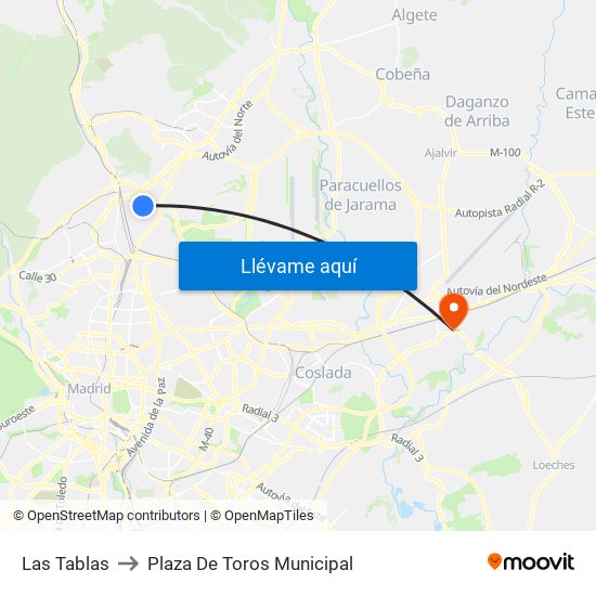 Las Tablas to Plaza De Toros Municipal map