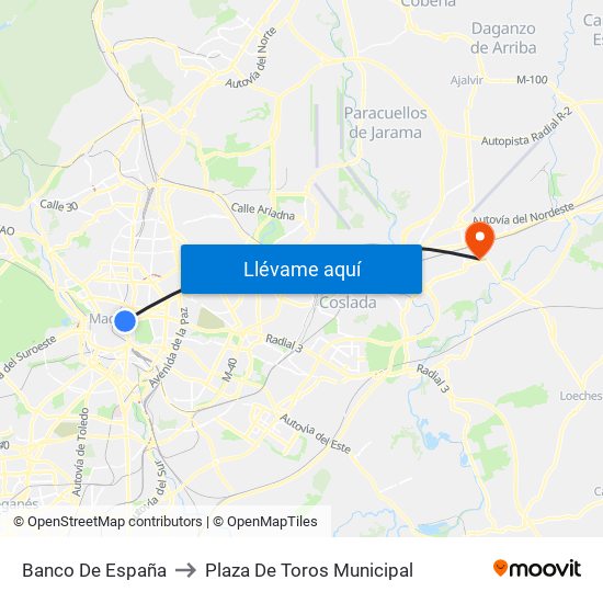 Banco De España to Plaza De Toros Municipal map