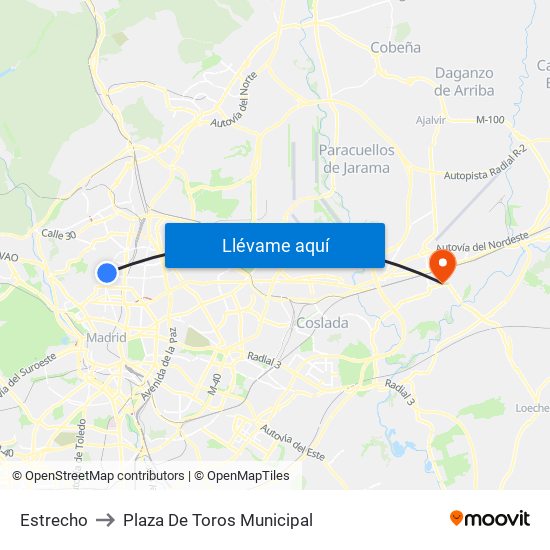 Estrecho to Plaza De Toros Municipal map