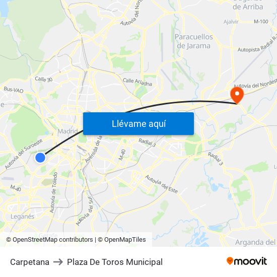 Carpetana to Plaza De Toros Municipal map