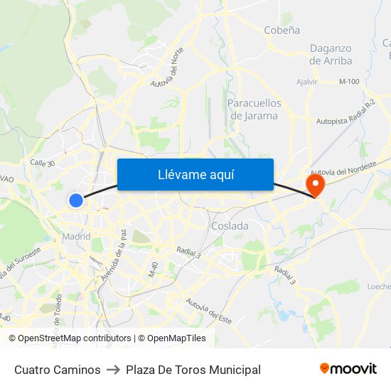 Cuatro Caminos to Plaza De Toros Municipal map