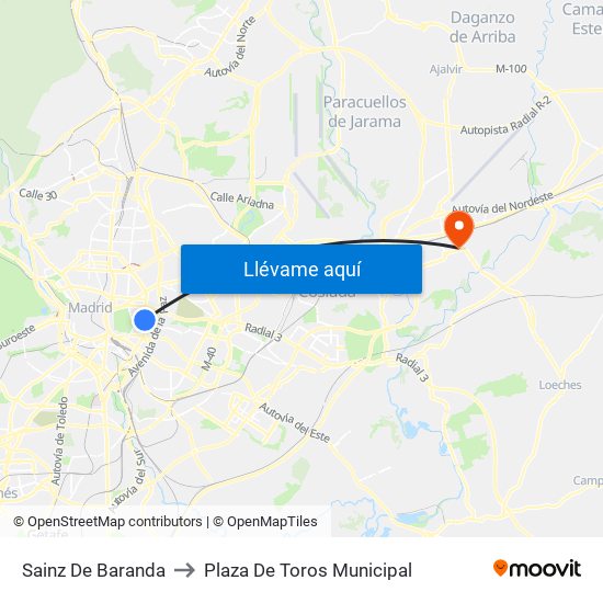Sainz De Baranda to Plaza De Toros Municipal map