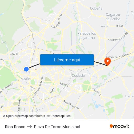 Ríos Rosas to Plaza De Toros Municipal map