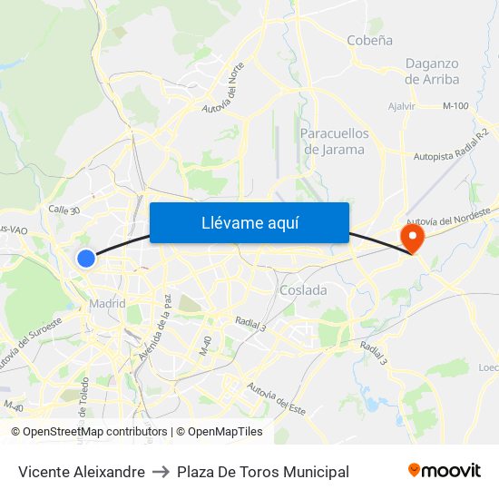 Vicente Aleixandre to Plaza De Toros Municipal map
