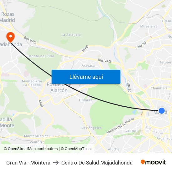 Gran Vía - Montera to Centro De Salud Majadahonda map