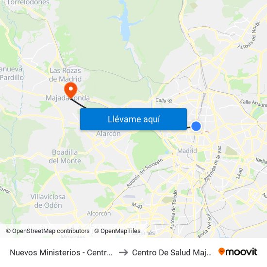 Nuevos Ministerios - Centro Comercial to Centro De Salud Majadahonda map