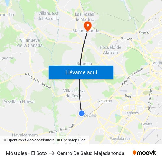 Móstoles - El Soto to Centro De Salud Majadahonda map