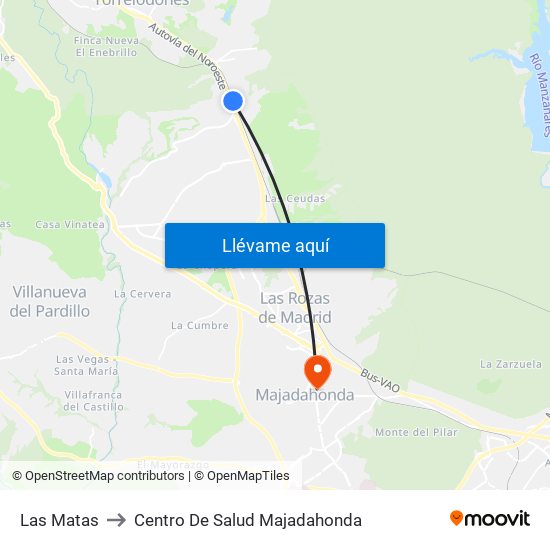Las Matas to Centro De Salud Majadahonda map