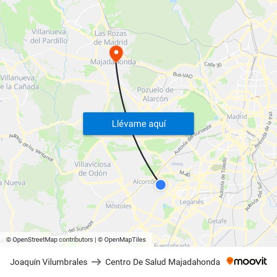 Joaquín Vilumbrales to Centro De Salud Majadahonda map