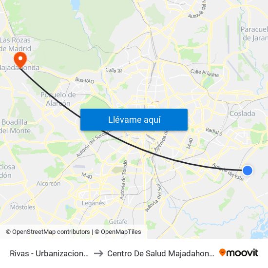 Rivas - Urbanizaciones to Centro De Salud Majadahonda map