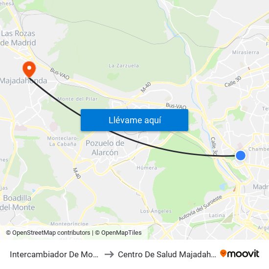 Intercambiador De Moncloa to Centro De Salud Majadahonda map