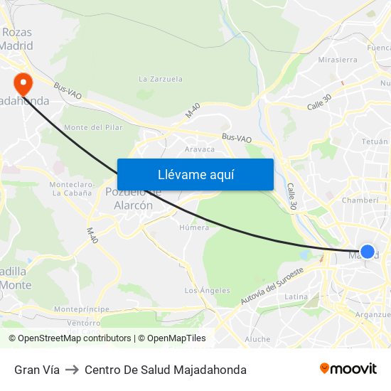 Gran Vía to Centro De Salud Majadahonda map