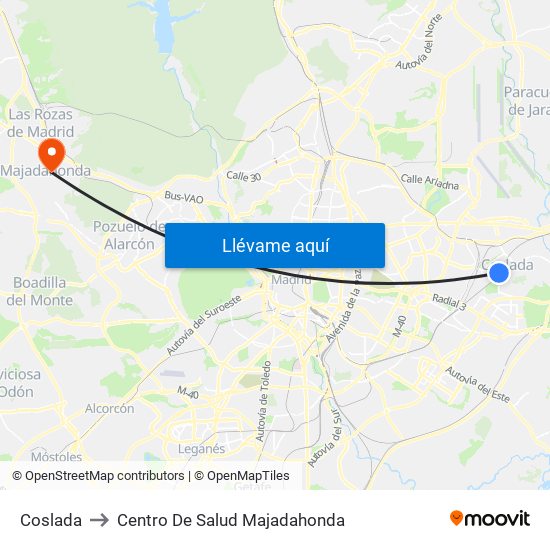 Coslada to Centro De Salud Majadahonda map
