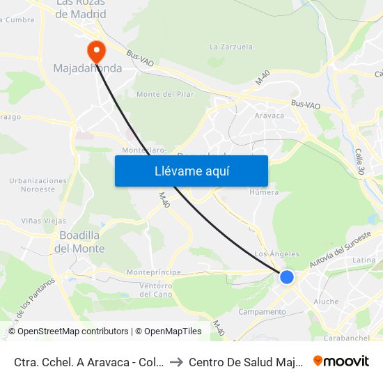 Ctra. Cchel. A Aravaca - Colonia Jardín to Centro De Salud Majadahonda map