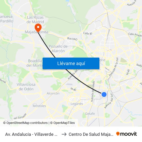 Av. Andalucía - Villaverde Bajo Cruce to Centro De Salud Majadahonda map