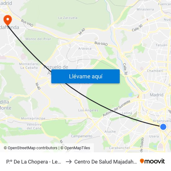 P.º De La Chopera - Legazpi to Centro De Salud Majadahonda map