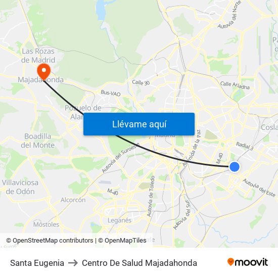 Santa Eugenia to Centro De Salud Majadahonda map