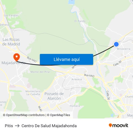Pitis to Centro De Salud Majadahonda map