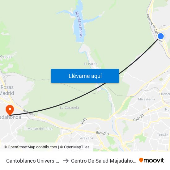 Cantoblanco Universidad to Centro De Salud Majadahonda map