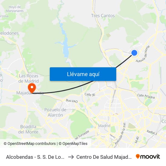 Alcobendas - S. S. De Los Reyes to Centro De Salud Majadahonda map