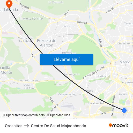 Orcasitas to Centro De Salud Majadahonda map