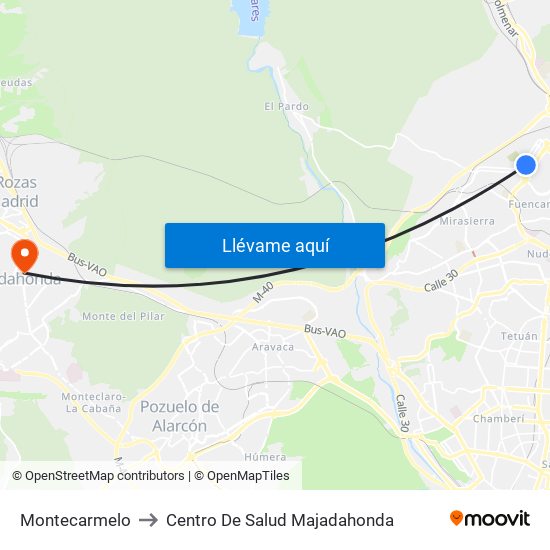 Montecarmelo to Centro De Salud Majadahonda map