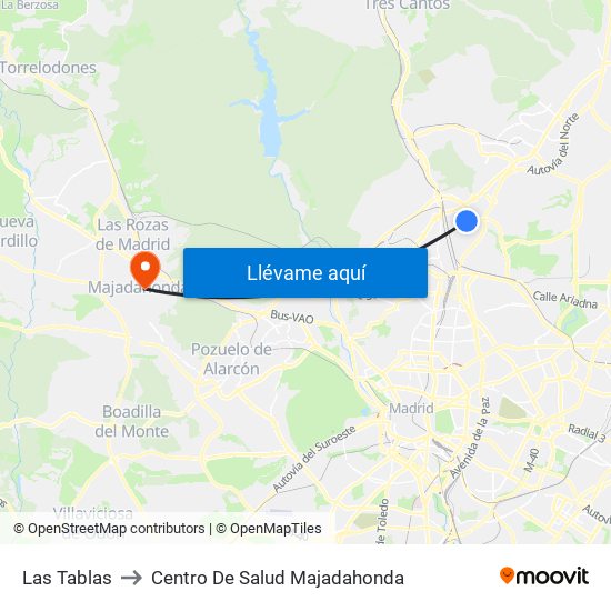 Las Tablas to Centro De Salud Majadahonda map