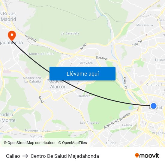 Callao to Centro De Salud Majadahonda map